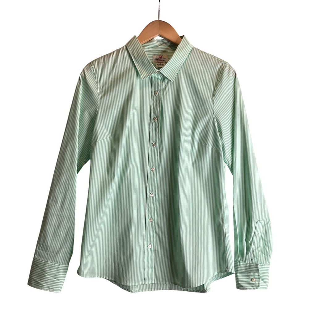 Haberdashery J. Crew Button Up Blouse Stretch Striped Green Long Sleeve Preppy M